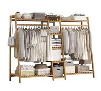 Portant à vêtements avec tringle et crochets - Armoire ouverte sur pied et étagère de rangement 190 x 40 x 140 cm - Porte-manteau élégant couleur bois pour la maison