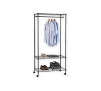 Portant à vêtements BRINDISI penderie simple sur roulettes vestiaire mobile avec 1 barre et 2 tablettes, en métal noir
