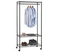 Portant à vêtements BRINDISI penderie simple sur roulettes vestiaire mobile avec 1 barre et 2 tablettes, en métal noir Noir G