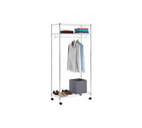 Portant à vêtements BRINDISI penderie simple sur roulettes vestiaire mobile avec 1 barre et 3 tablettes, en métal chromé