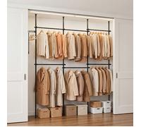 Portant à Vêtements COSTWAY Dressing Ouverte Moderne - Hauteur Réglable 210-369 cm avec 6 Tringles pour Chambre Noir