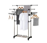 Portant à vêtements double réglable avec roulettes et ailettes de suspension Herzberg HG03275