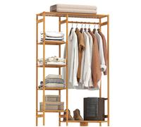 Portant à vêtements en bambou - HOMCOM - étagère de rangement à 6 niveaux et tringle de suspension - 90x30x145cm - bois naturel