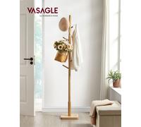 Portant à Vêtements en Bois, Support sur Pieds avec 8 Crochets, pour Manteaux, Chapeaux, Sacs, Bois d'Hévéa Beige