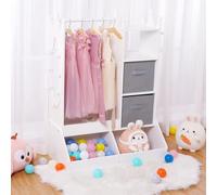 Portant à Vêtements Enfant avec Miroir Éclairage LED 3 Couleurs Élégant | 4 Etageres Et 3 Niches Multiusage Meuble Organisateur de Vêtements Robuste et Stable Idéal pour Ranger Robes/ Costumes/ jouet