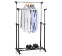 Portant à vêtements GROSSO penderie double sur roulettes vestiaire mobile 2 barres de hauteur réglable et 1 tablette, chromé et
