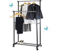 Portant à vêtements Grosso penderie Double sur roulettes vestiaire Mobile avec 2 Barres de Hauteur réglable et Une Tablette de[113]
