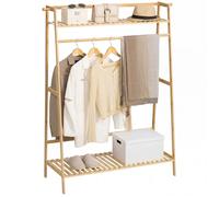 HomCom Portant à vêtements bambou naturel 2 étagères 2 crochets 1 barre 114x40x139 cm