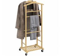HOMCOM Valet de Chambre à Roulettes Bambou Double Cintre Bois Naturel