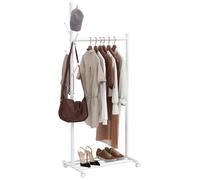HOMCOM Portant à vêtements, porte-manteau sur roulettes, penderie vêtement avec étagère à chaussures et 5 crochets, cadre en métal, pour entrée, chambre, 68 x 43 x 171 cm, blanc