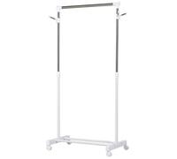 Portant à vêtements sur roulettes - hauteur réglable - 2 patères doubles - acier inox PP blanc Blanc G