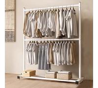 Portant À Vêtements Industriel Pour Conduits, Penderie Portable Commerciale, Autoportant, Portant À Vêtements À Double Barre, Portant À Vêtements Robuste Et Détachable(Blanc,120x40x180cm)