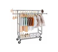 Portant à vêtements mobile en acier carbone avec roulettes 2 tringles 1 étagère longueur 128 à 191 cm charge 272 kg pour chambre
