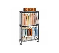 Portant à vêtements mobile en acier carbone avec roulettes 2 tringles étagères supérieure et inférieure charge 136 kg pour chambre