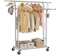 Portant à vêtements, Penderie métallique, Charge Max,110 kg, Double Barres Extensibles, Hauteur (127-168)×55×149 cm PENDERIE SOUPLE