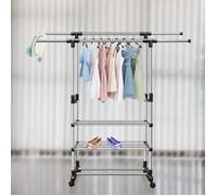 Portant à vêtements,Penderie métallique,Charge Max 110 kg,Double Barres Extensibles,Hauteur réglable,Mètal chromé
