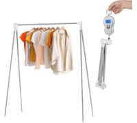 Portant à vêtements pliable, portable, stable, extensible, en acier inoxydable, pour voyage, camping, maison, linge, pas besoin d'installer (blanc)
