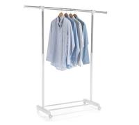 Portant à vêtements SALA en métal chromé et blanc, penderie simple sur roulettes avec 1 barre extensible hauteur réglable