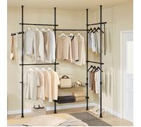 SoBuy Portemanteau Télescopique avec Tringles et Étagères, Armoire Ouverte Noire