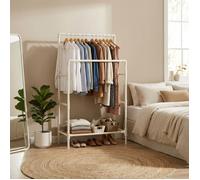 Portant amovible Double Barre, Porte-manteau, Penderie, Organisateur, avec Étagère de Rangement à 2 Niveaux, Charge 55 kg, Blanc