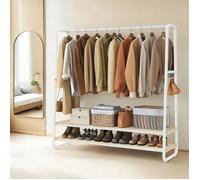 Portant Amovible, Dressing Ouvert avec 2 Étagères, Charge Lourde 197 kg, 138 x 45 x 160 cm, Blanc et Beige