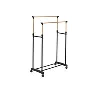Portant double hauteur ajustable sur roulettes noir et effet bois - -