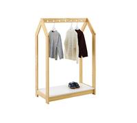 IDIMEX Sally Portemanteau pour enfant en forme de maison Montessori Naturel/blanc - Tringle à vêtements à hauteur adaptée aux enfants avec plateau en pin