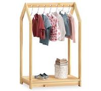 Portant Enfant SALLY en Pin Massif, Dressing Enfant avec Tringle à Vêtements, Penderie Enfant Montessori, Coloris naturel