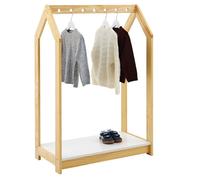 IDIMEX Sally Portemanteau pour enfant en forme de maison Montessori Naturel/blanc - Tringle à vêtements à hauteur adaptée aux enfants avec plateau en pin
