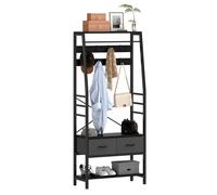 Portant Manteau YITAHOME 6 en 1 avec 2 Tiroirs et Range-Chaussures Bois Métal Noir Entrée Salon Chambre