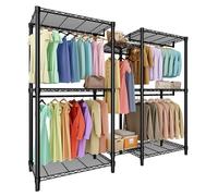 Portant vêtements XXL 195x187x45 cm, 5 barres, étagères réglables, métal antirouille, armoire noire autoportante