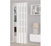 Porte à soufflet coulissante avec fenêtre, couleur blanche, avec poignée et fermeture aimantée, hauteur 214 cm, largeur 82 cm, H 214 x 82 cm adaptable