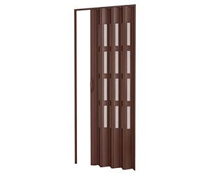 Porte accordéons pliante intérieur en kit avec verre en PVC Noyer 82x210 cm mod. Sonia