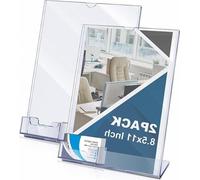 Porte-affiche en acrylique pour panneaux d'information avec porte-cartes de visite - Lot de 2, 8,5 x 11 cm - Transparent