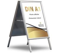 Porte-affiche Keitum DIN A1 argent | Coins en onglet | Double face pour 2 affiches | Dos en tôle d'acier galvanisé | Vitres de protection antireflet | Résistant aux intempéries | Stop-trottoir