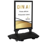 Porte-affiche Keitum Wind Line Plus DIN A1 noir | Double face pour 2 affiches | Pied stable, 2x2 ressorts pour une stabilité maximale par vent et intempéries | Vitres antireflet | Stop-trottoir