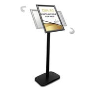 Porte-affiche sur pied Rantum A3, Noir | Présentoir de sol réglable en hauteur et pivotant | Support de menu en aluminium avec cadre clic-clac et base lestée pour | Restaurant, Exposition, Mariage