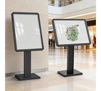 Porte-affiches de sol réglable, pour magasins et événements | Noir, format 50 x 70 cm, convient aux affiches et panneaux standard pour une pose à plat au sol.