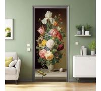 Porte Autocollants 3d Papier Peint Bouquet De Tulipe Classique, Floral Sticker Porte 90 x 200 cm, Auto-Adhésif Imperméable PVC Stickers Muraux pour Décoration Salon Cuisine Chambre Salle