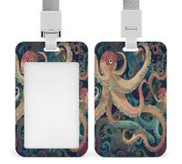 Porte-badge abstrait en forme de pieuvre Kraken avec lanière verticale en plastique pour cartes, pochette de protection avec fenêtre transparente et clips amovibles pour étiquette nominative pour