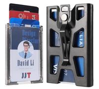 Porte-badge avec cordon, en plastique rigide, avec clip métallique et 4 compartiments pour cartes (1 pièce).