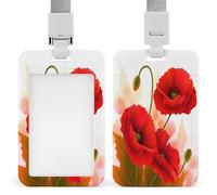 Porte-badge avec cordon et clip en plastique ABS rigide avec motif de fleurs de coquelicot, pour le bureau, les affaires et le travail quotidien