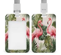 Porte-badge avec cordon et clip en plastique ABS rigide, motif flamants roses, feuilles de palmiers et feuilles pour le bureau, les affaires et le travail quotidien