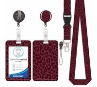 Porte Badge avec Cordon Tour De Cou avec Porte-Cartes, Porte Carte avec Enrouleurs de Badge Rétractable, Swivel Lobster Clasp, Détachable Lanyard, pour porte badges d'Identification (Léopard-Rouge)