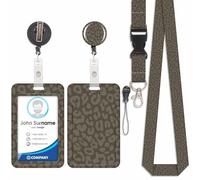 Porte Badge avec Cordon Tour De Cou avec Porte-Cartes, Porte Carte avec Enrouleurs de Badge Rétractable, Swivel Lobster Clasp, Détachable Lanyard, pour porte badges d'Identification (Léopard-Gris-2)