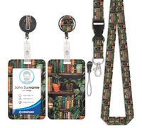 Porte Badge avec Cordon Tour De Cou avec Porte-Cartes, Porte Carte avec Enrouleurs de Badge Rétractable, Swivel Lobster Clasp, Détachable Lanyard, pour porte badges d'Identification (Bibliothèque)