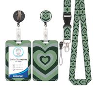 Porte Badge avec Cordon Tour De Cou avec Porte-Cartes, Porte Carte avec Enrouleurs de Badge Rétractable, Swivel Lobster Clasp, Détachable Lanyard, pour porte badges d'Identification (Cœur vert)