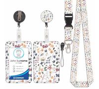 Porte Badge avec Cordon Tour De Cou avec Porte-Cartes, Porte Cartes avec Enrouleurs de Badge Rétractable, Détachable Lanyard, Swivel Lobster Clasp, pour porte badges d'Identification (Fleur-9)
