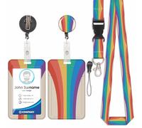 Porte Badge avec Cordon Tour De Cou avec Porte-Cartes, Porte Cartes avec Enrouleurs de Badge Rétractable, Détachable Lanyard, Swivel Lobster Clasp, pour porte badges d'Identification (Arc-en-ciel-3)