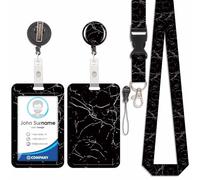 Porte Badge avec Cordon Tour De Cou avec Porte-Cartes, Porte Cartes avec Enrouleurs de Badge Rétractable, Détachable Lanyard, Swivel Lobster Clasp, pour porte badges d'Identification (Marbre-4)